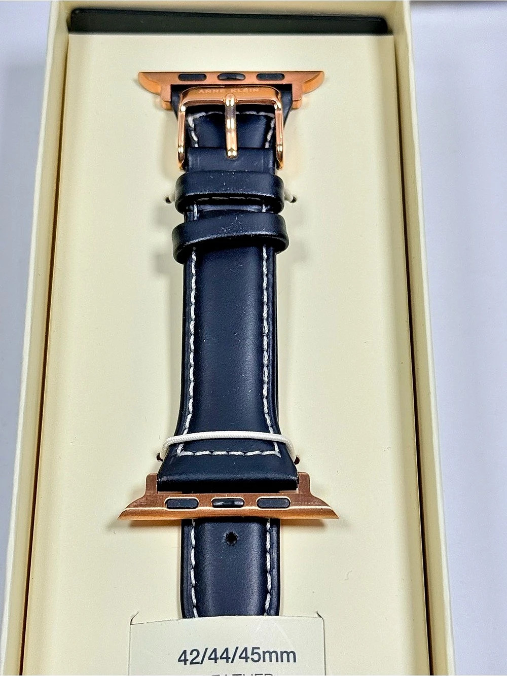 Anne Klein Stitched Leather Band for Apple Watch Black & Rose Gold